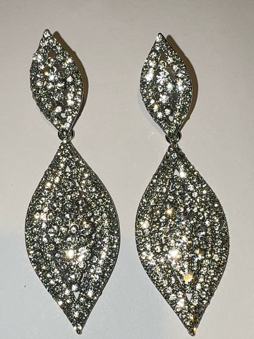 Rhinestone Crystal Bridal Wedding Dangle Earrings Marquis Leaf Chandelier